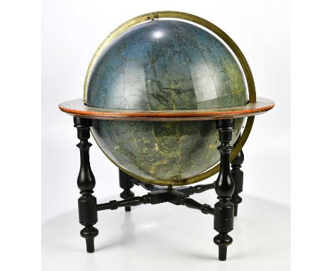 W & A K JOHNSON; a 19th century 18inch table top celestial globe on ebonised legs, overall height 67cm, diameter 56cm. 