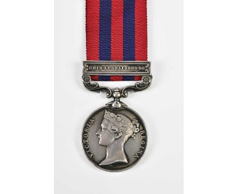 A Victorian India General Service Medal, with bar, Chin-Lushai 1889-90, named to 688 Private J. H. Jolley, First Battalion Ch