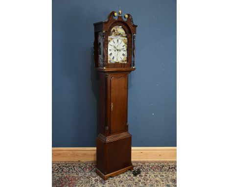 WILLIAM HARRISON, HEXHAM; a 19th century thirty hour longcase clock, the painted face set with a shepherd boy and castle scen