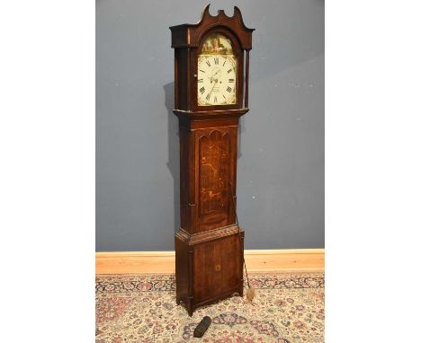 DAVID COLLIER, GATLEY GREEN; a 19th century oak and mahogany cased eight day longcase clock, with painted dial set with Roman