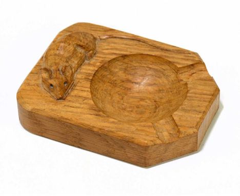 ROBERT THOMPSON (MOUSEMAN) WORKSHOP; a carved light oak ashtray, length 10cm.