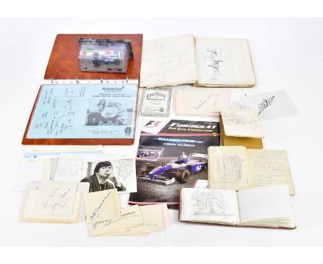 A collection of various autographs including a signed Bobby Charlton Family Fun Day programme, four vintage sketch books, a J