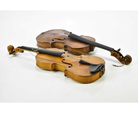 A Czechoslovakian two piece back half size Stradivarius copy, with case and bow, together with a further two piece back violi