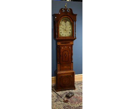 JAMES BROWN OF LIVERPOOL; a Georgian inlaid mahogany cased eight day longcase clock, the painted dial with sun and moon phase