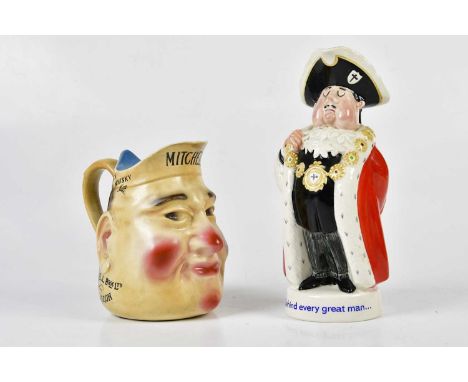 MITCHELLS; an advertising Old Scotch Whisky mask jug by Hancock &amp; Corfield Ltd, height 15cm and a Beswick Worthington Jug