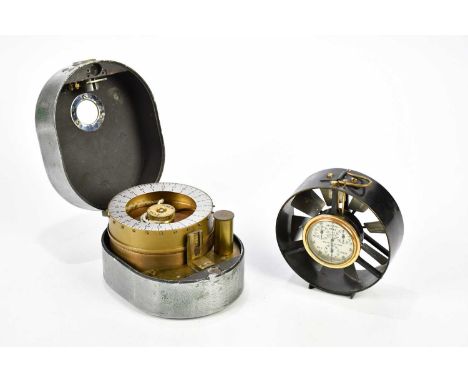BLICK TIME RECORDER; of oval form and with named plate ‘Nelson’ (no key), in a leather case, with a velocity meter in leather
