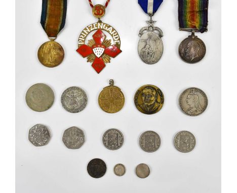 Two WWI medals comprising a 14/18 Medal and the Victory Medal awarded Gnr R. H. Stephens Royal Artillery number 5111, a Koln 