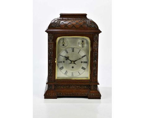 WINTERHALDER &amp; HOFMEIER; a late 19th century German oak cased repeating bracket clock, with twin fusée movement and pull 