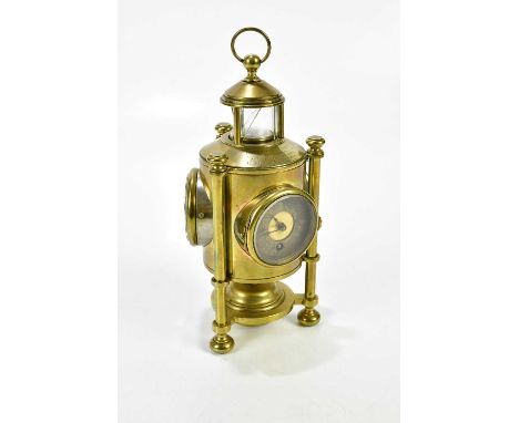 A good 19th century combination lantern clock, the silvered dial set with Roman numerals and a barometer/thermometer dial, in