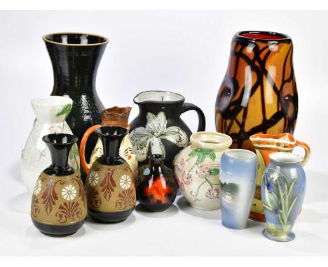 A collection of decorative ceramics to include Royal Copenhagen vase, Poole pottery vase, two Maling ware vases, etc.
