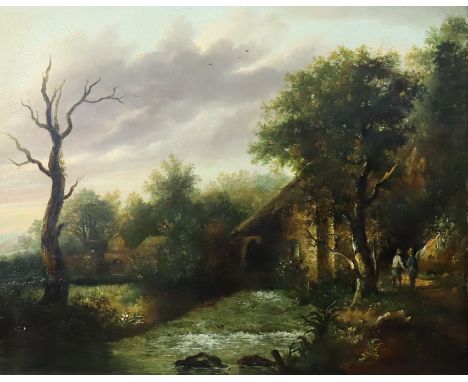 PATRICK NASMYTH (1787-1831) A wooded river landscape with figures beside a water mill, Signed &amp; dated “Pat. Nasmyth 1817”