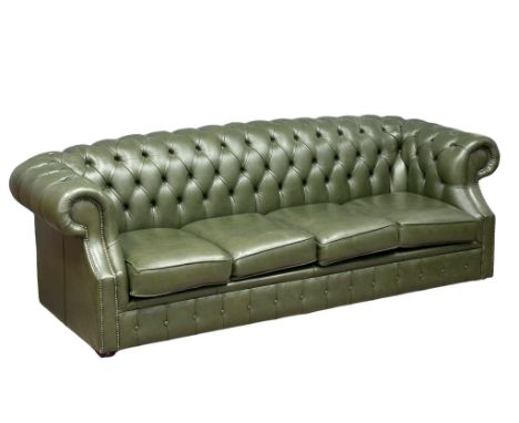 A large Victorian style deep button leather 4 seater sofa. 247cm 