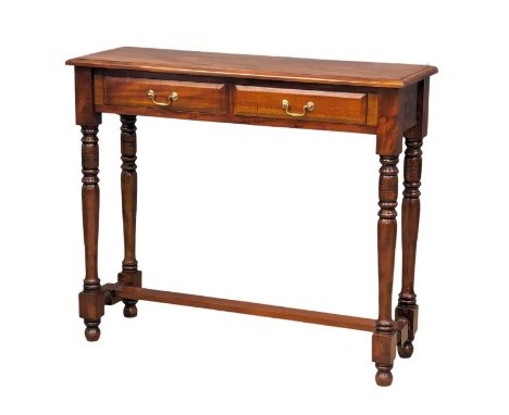 A Victorian style mahogany 2 drawer console table with stretcher.  105x34.5x90cm  (1) 