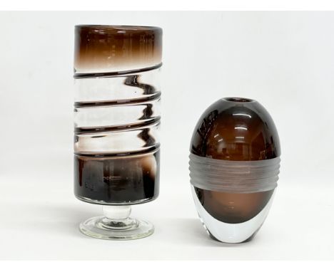 2 Art Glass vases. A footed swirl design vase 30cm and other 21cm 