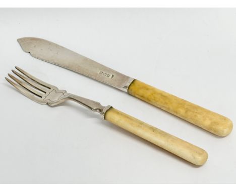 An early 20th century Mappin &amp; Webb silver knife and fork with bone handles. Sheffield, 1936. 