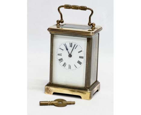 A late 19th century Richard &amp; Co brass carriage clock with key. Paris, France. 8x6.5x12cm 