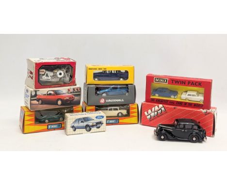 A collection of vintage model cars including a Mercedes Benz 200 by Metosul, 2 vintage Triang 'Y Minic' Mercedes and Porsche 