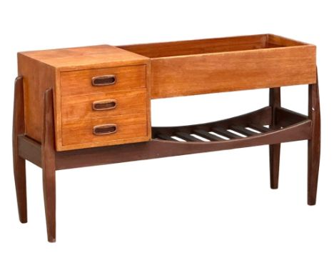 A Danish Mid Century teak planter bench with 3 drawers designed by Arne Wahl Iversen. 1960’s. 93x33x55.5cm 
