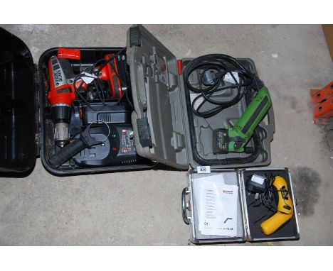 Some boxed tools to include: "Black and Decker" cord less 18Volt drill with charger, an "Einhell" tool Exakt precision cuttin