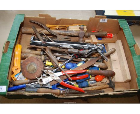 A box of assorted tools including soldering irons, screwdrivers, files, etc.