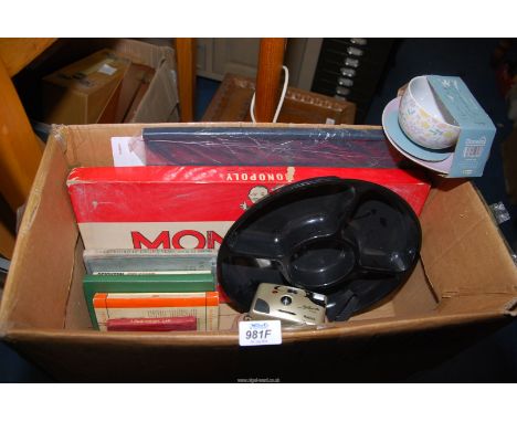 A box of miscellanea including Monopoly, books etc.