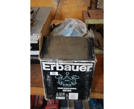 A 150mm bench grinder by Erbauer, safety glass, etc. as new.