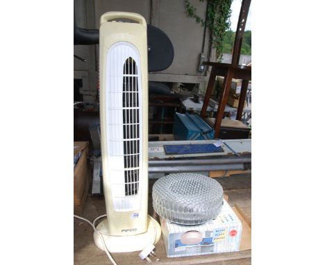 A "Pifco" heater, glass light fitting.