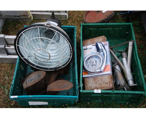 Shoe lasts, 14 lbs weight, shower head hose, a 240 volt light, socket set, etc.