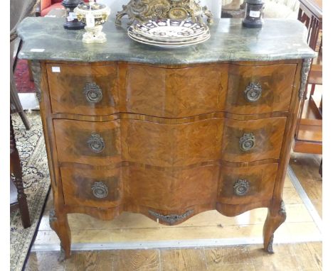 A 19th century style kingwood three-drawer Commode, in the French style, with green 'marble' top and gilt-metal mounts, W:112