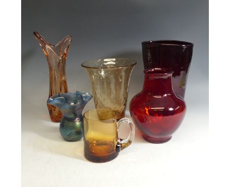 A Whitefriars spotted amber glass Vase, together with a quantity of other Whitefriars and glassware including a Beak Vase, tw