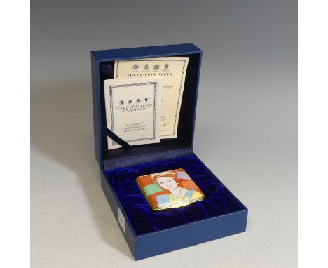 A limited edition Halcyon Days enamel Box, depicting Queen Elizabeth II, after a silk by Andy Warhol, (47/500), boxed with Ce