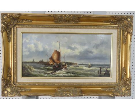 W Sita, Dutch Seascape, oil on board, signed bottom right,19.5cm x 40cm, framed. 