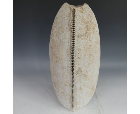 Alan Wallwork (1931-2019); a very tall stoneware pebble Vase, with incised decoration to centre picked out in turquoise glaze