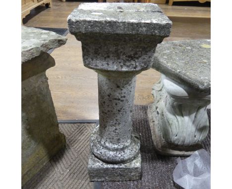 Garden statuary:&nbsp;a vintage caved stone architectural Capitol, 56cm diameter x 28cm high, together with a vintage archite