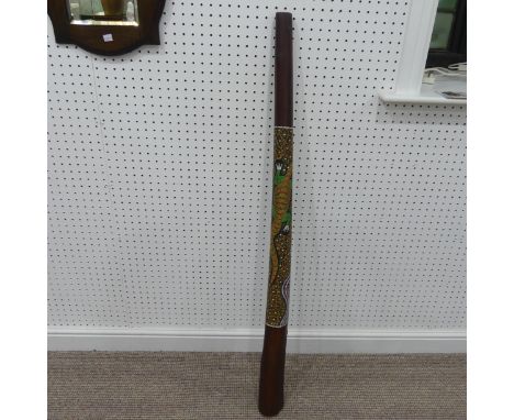 An Aboriginal didgeridoo, with applied coloured dot detailing of a lizard, 130cm long. 