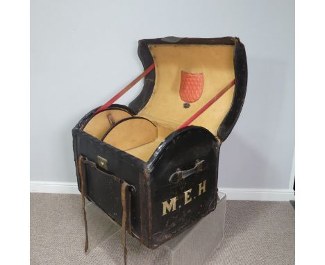 A vintage leather domed Travelling Trunk, with lift out compartment, bearing label for Pearson &amp; Son, the sides with init