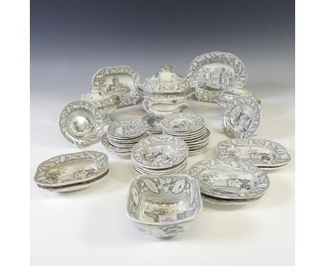 An early 19thC Ridgway Topographical Child's Toy Dinner Service, comprising eleven Dinner Plates, six Dessert Plates, six Che