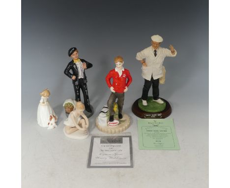 A Royal Worcester limited edition Young Welshman, with certificate of authenticity, together with four Royal Doulton figures 