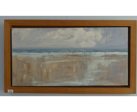 Caroline McMillan Davey (British, 20th/21st century), Seascape, oil on canvas, 40cm x 80cm, framed. 