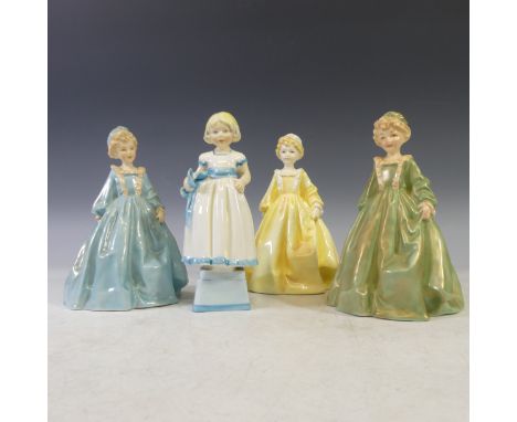 A Royal Worcester porcelain figure 'Grandmothers Dress', with green and metallic gilt colourway, together with two others and