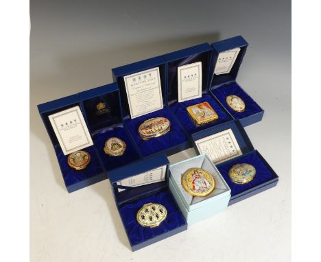 A quantity of Halcyon Days enamel Boxes of Royal Interest, to include Charles I (123/350), 100th Anniversary of the Jubilee o