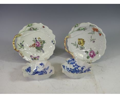 A pair of first period Worcester porcelain 'Blind Earl' sweet meat Dishes, painted with relief moulded brier rose, diameter 1