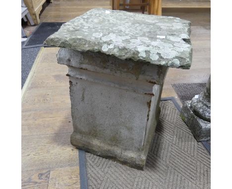 Garden ornamentation and statuary: a vintage stoneware square Chimney Pot, 62cm high, with associated square cover and base, 