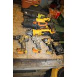 Assorted Cordless Power Tools by DeWalt, Rigid, 2 Reciprocating Saws, Ange Driver, 2 1/4/ inch Drive