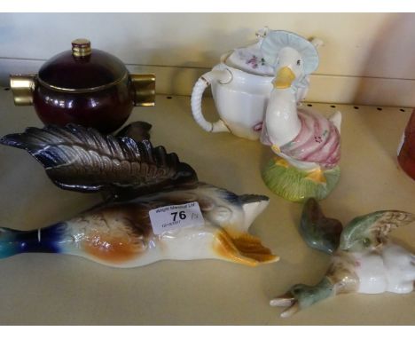 A mixed lot comprising Royal Doulton Beatrix Potter Jemima Puddleduck model, two further Dutch wall ducks, a Carltonware Roug