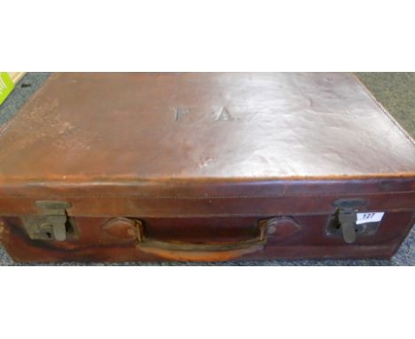 Vintage brown leather suitcase 