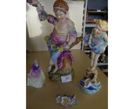 A mixed lot comprising Worcester model 'Sea Breeze' (af) together with further Spode model of figure with garland of flowers 