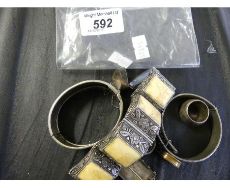 A collection of white metal and enamel jewellery; to include a ring and a bangle (Qty)