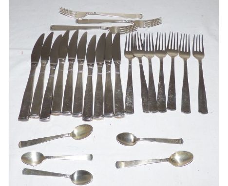 A part set of Rosenholm Swedish silver flatware comprising ten table knives and forks and five coffee spoons