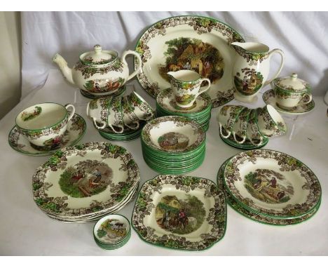 A large group of Copeland Spode Byrons series wares, to include a platter, large jug, twin handle cup and saucer with lid, la